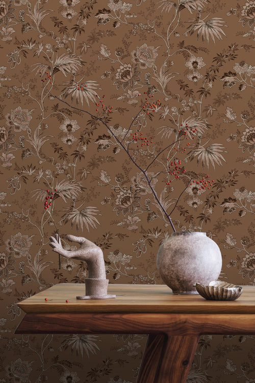 ESTAhome behang vintage bloemen terracotta bruin - 50 x 900 cm - 139403