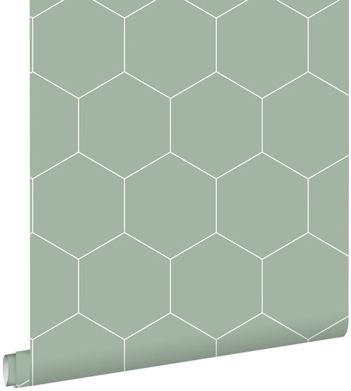 ESTAhome behang hexagon vergrijsd groen en wit - 0,53 x 10,05 m - 139227 - vtwonen shop