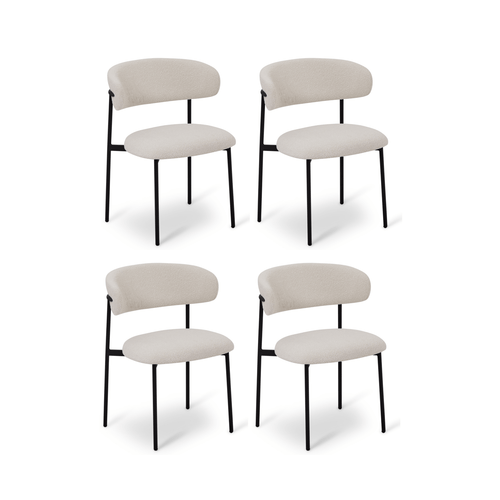 Furnhouse eetkamerstoel Diana - Crème wit - Stof (Bouclé) - Set van 4