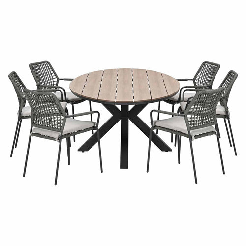 Garden Impressions Tuinset Natas grijs 7-delig - Tulli tuintafel ovaal 220x115 cm