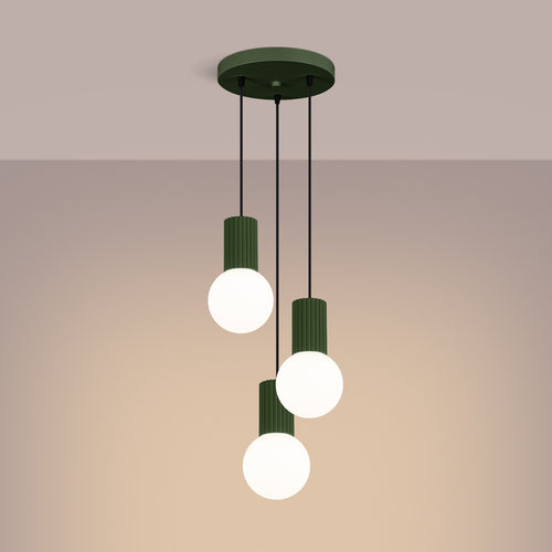 Sollux Lighting Hanglamp HALO 3P olijfgroen - 25x25x125cm