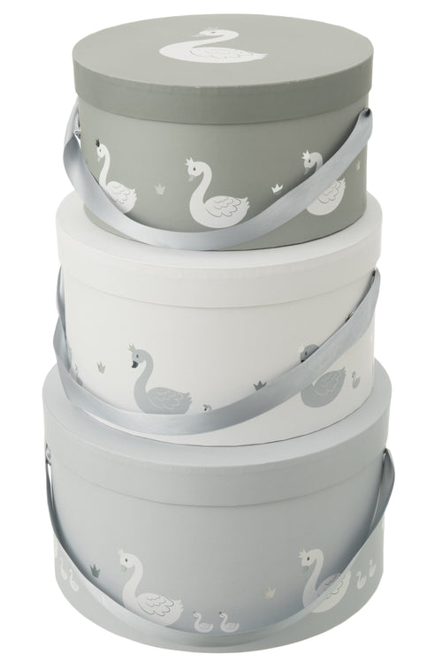 J-Line doos Zwaan - karton/riet - wit/grijs - 3 stuks