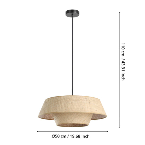 EGLO hanglamp Marford - e27 - ø 50 cm - zwart/natuur/raffia - vtwonen shop