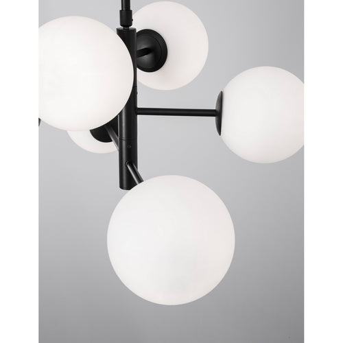 Merano Diego 6-lichts globe hanglamp wit mat glas zwart metaal LED E14