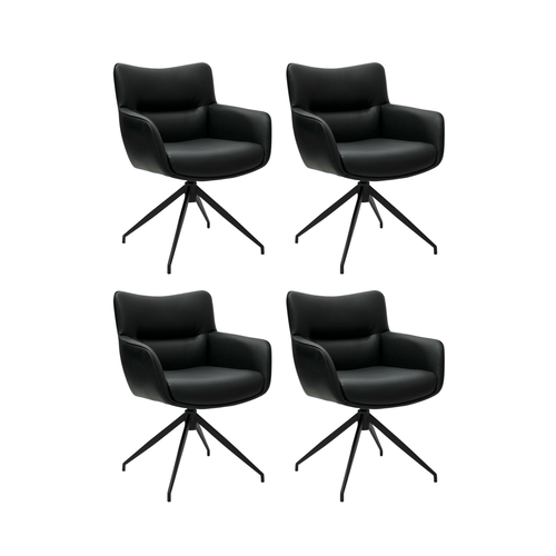 Furnhouse eetkamerstoelen armleuning Jessica - Zwart - Kunstleer - Set van 4