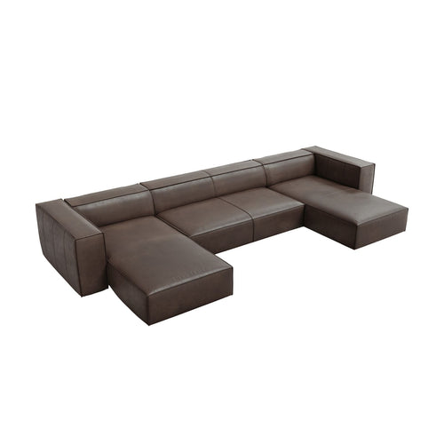 Cosmopolitan Design - Panoramische bank Turin 6-zits, echt leer grijs bruin - 173x375x68cm
