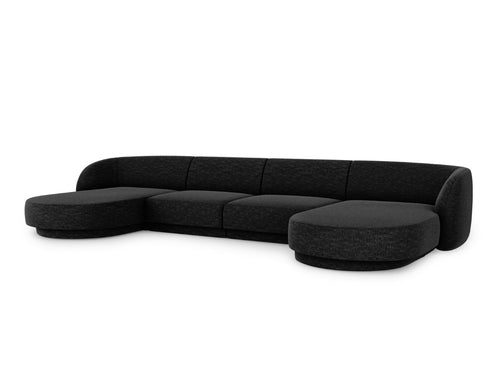 Micadoni Panoramische bank Miley 5-zits, chenille, zwart - 156x330x70cm