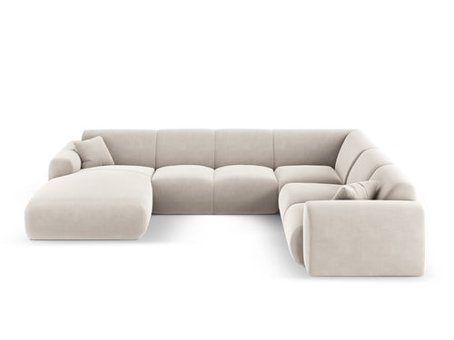 Cosmopolitan Design Panoramische hoekbank rechts Nolio 6-zits, flueel lichtbeige - 252x342x72cm
