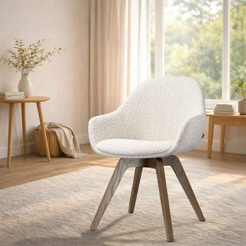 Nolon Noor-Mae draaibare eetkamerstoel bouclé beige - walnoot houten onderstel