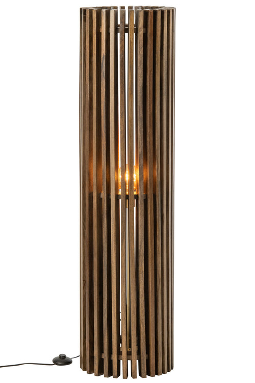 J-Line Geribbelde vloerlamp - mangohout - donkerbruin
