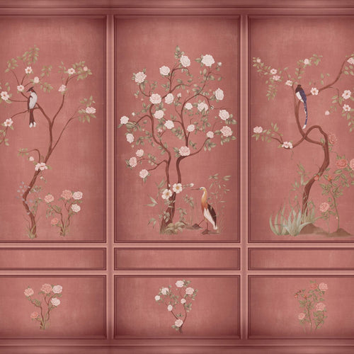 Sanders & Sanders fotobehang bloemen en vogels roze - 318 x 280 cm - 640807