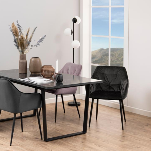 BRAM Eetkamerstoel Moala - Set Van 2 - Fluweel Grijsbruin Met Mat Zwarte Poten - vtwonen shop