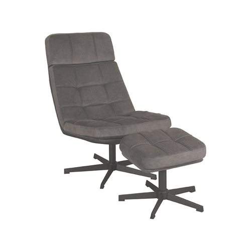 LABEL51 Fauteuil Alvar - Antraciet Stof - Draaibaar - Incl. Hocker - vtwonen shop