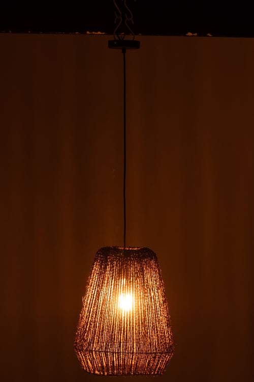 J-Line hanglamp Vlecht - metaal/palm - zwart - small