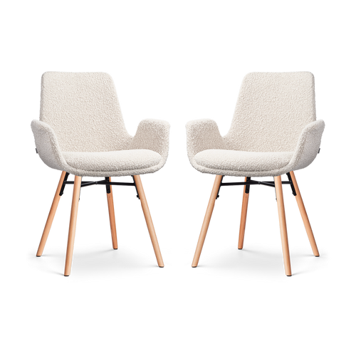 Nolon Nena-Eef Eetkamerstoelen Set van 2 - Bouclé Beige - Naturel Hout - vtwonen shop