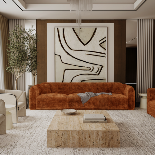 Premium Interiors - Bank LUSH - fluweel met motieven terracotta 235cm