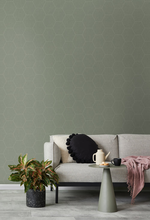 Walls4You behang hexagon groen grijs - 53 cm x 10.05 m - 935345 - vtwonen shop
