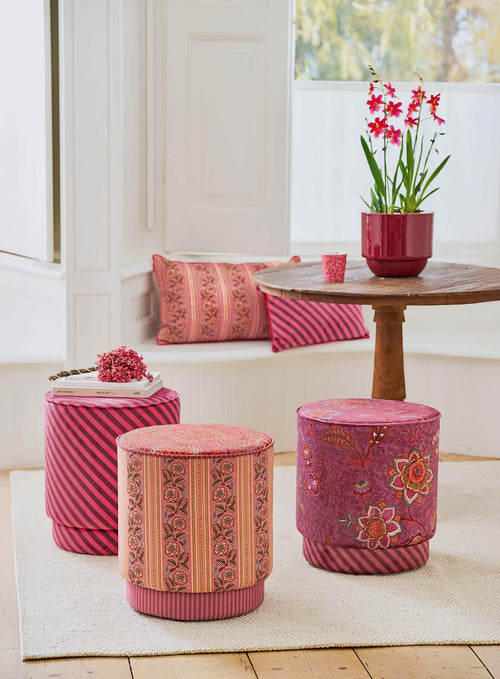 Pip Studio Poef Mumbai Morning Roze Fluweel 40 x 40 x 45 cm