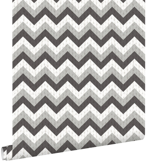 ESTAhome behang zigzag motief zwart en grijs - 53 cm x 10.05 m - 138138