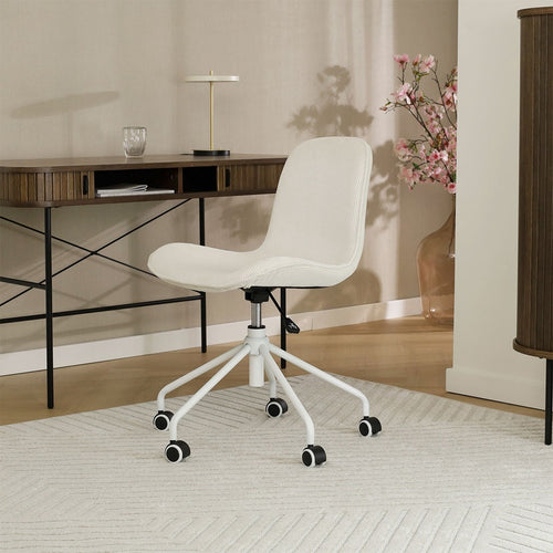 Nolon Nout-Fé Bureaustoel Ribstof Créme - Stof - Wit Onderstel - vtwonen shop