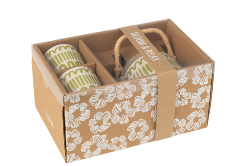 J-Line kop + theepot Strepen - keramiek - groen - set van 3