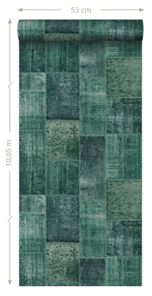 ESTAhome behang Marrakech kelim patchwork tapijt smaragdgroen - 53 cm x 10.05 m - 148652