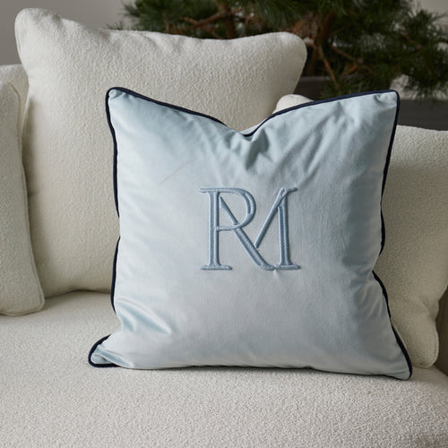 Rivièra Maison RM Monogram Milo Pillow Cover 50x50 - Polyester - Blauw - vtwonen shop