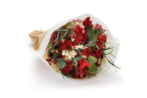 Boeket droogbloemen Fantasy Rosso | Lengte ± 35 centimeter | Met rode, witte en groene droogbloemen - vtwonen shop