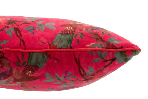 J-Line kussen Vogels Bloemen - katoen/fluweel - roze - vtwonen shop