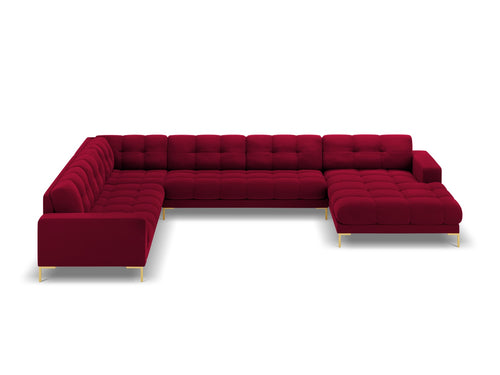 Cosmopolitan Design Panoramische hoekbank links Bali 7-zits, flueel, rood - 256x327x75cm