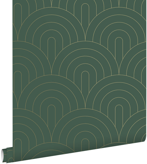 ESTAhome behang art deco motief smaragd groen - 53 cm x 10.05 m - 139744