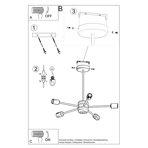 Sollux Lighting Kroonluchter LANGO 5 zwart - 66x66x46cm