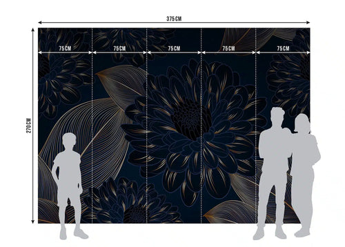 Sanders & Sanders fotobehang bloemen blauw en goud - 375 x 270 cm - 601457