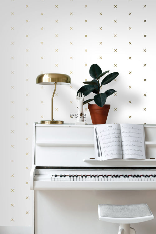 ESTAhome behang grafisch motief wit en goud - 53 cm x 10.05 m - 139129