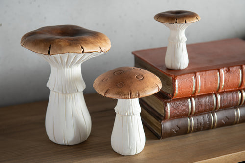 J-Line decoratie Paddenstoel - porselein - wit/bruin - large - 2 stuks