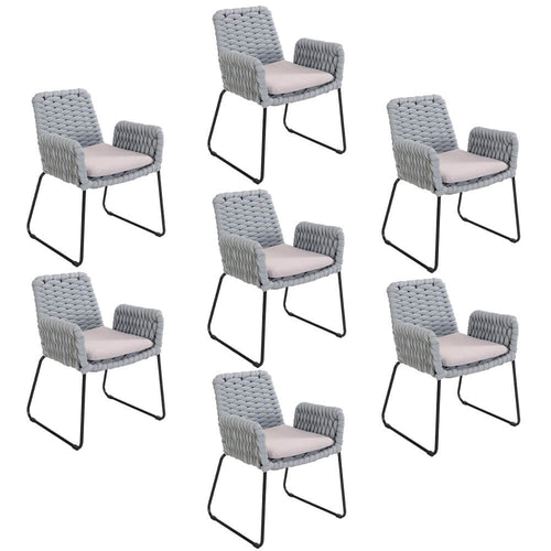 Home Deluxe Tuinstoel met vlechtwerk armleuningen BALERO lichtgrijs - set van 7