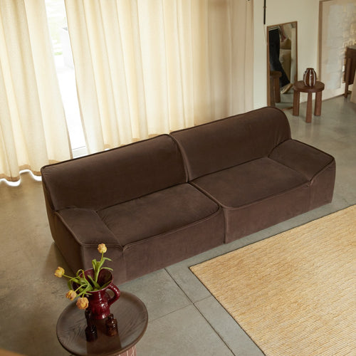 Tikamoon Modulaire 3-zitsbank met armleuningen in bruine stof - Bruin