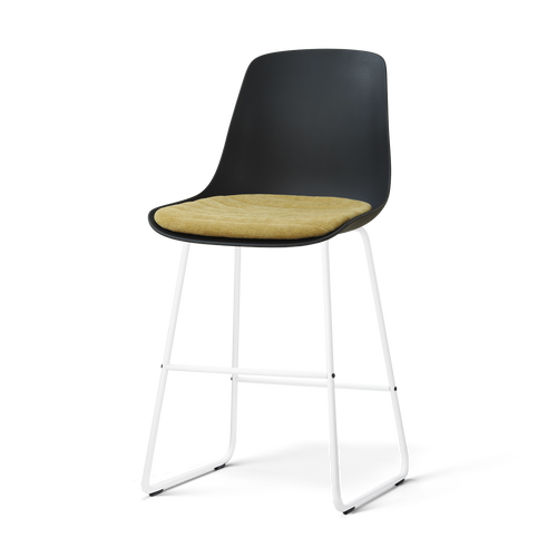 Nolon Nino-Liv barkruk zwart met warm oker zitkussen - wit onderstel - 65 cm - vtwonen shop