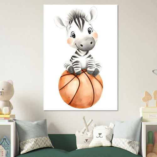 Artfulprints Poster Sportieve zebra   - 50x70 cm - Meerkleurig
