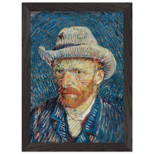 Artfulprints Poster met Lijst Vincent van Gogh - Zelfportret met grijze vilthoed   - A4 21x29.7 cm - Blauw