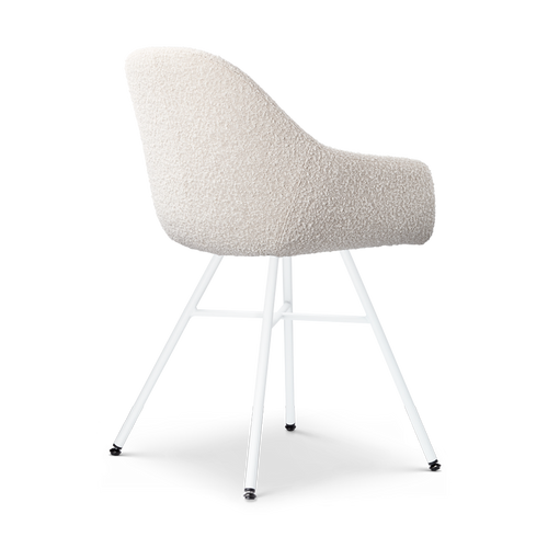 Nolon Noa-Mae Eetkamerstoel Bouclé Beige - Armleuning - Witte Poten