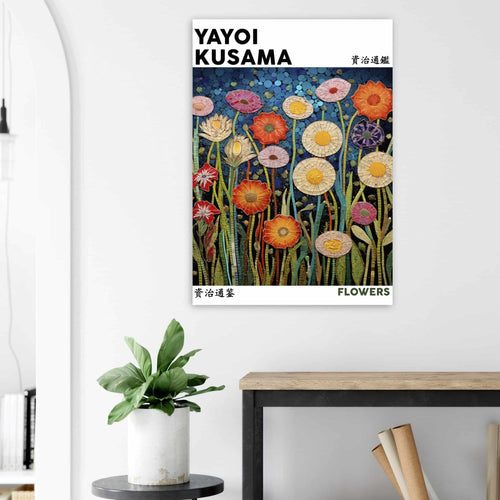 Artfulprints Poster met Lijst Yayoi Kusama - Flowers   - 50x70 cm - Meerkleurig