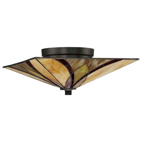 Elstead Asheville - 2-lichts plafondinbouwlamp brons, tiffany glas, E27