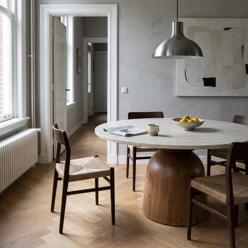 Giga Meubel Eettafel Yuka - Rond Naturel Marmer - 120x120x76cm