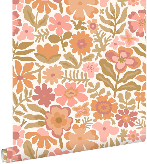 ESTAhome behang bloemetjes oranje en roze - 50 x 900 cm - 132291