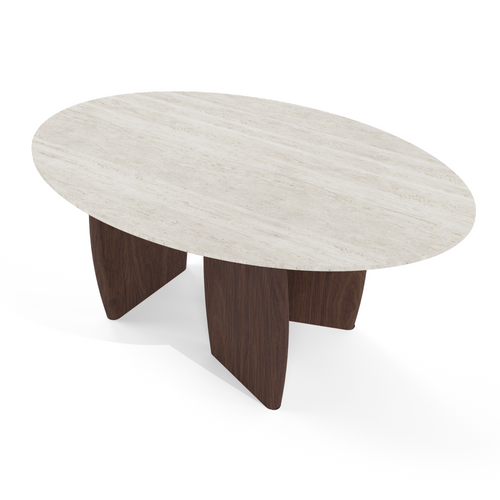 Sia Home - Salontafels BALI - Keramiek - Travertijn en walnoot - 90cm