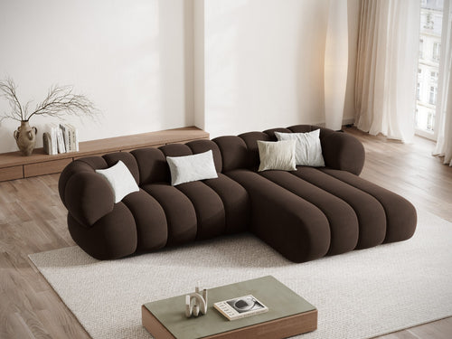 Cosmopolitan Design rechter hoekbank Koge 5-zits, flueel chocolade - 165x270x70cm