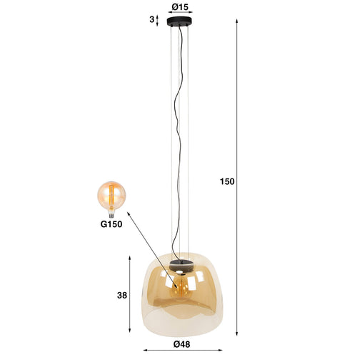 Giga Meubel Hanglamp Drift Glass XL - Amber Glas - 1-Lichts - 48x48x150cm - vtwonen shop