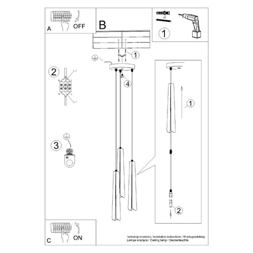 Sollux Lighting Hanglamp PRYSM 3P wit - 19,5x19,5x120cm