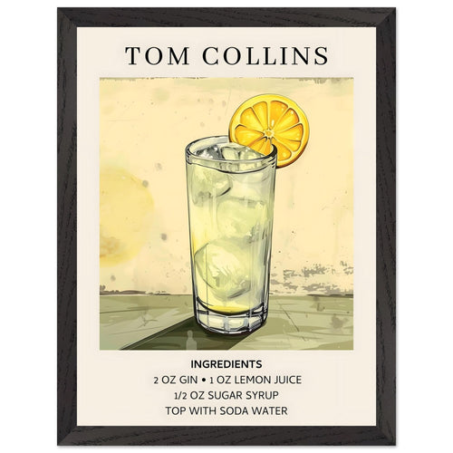 Artfulprints Poster met Lijst Tom Collins cocktail - Ingrediënten   - 30x40 cm - Groen